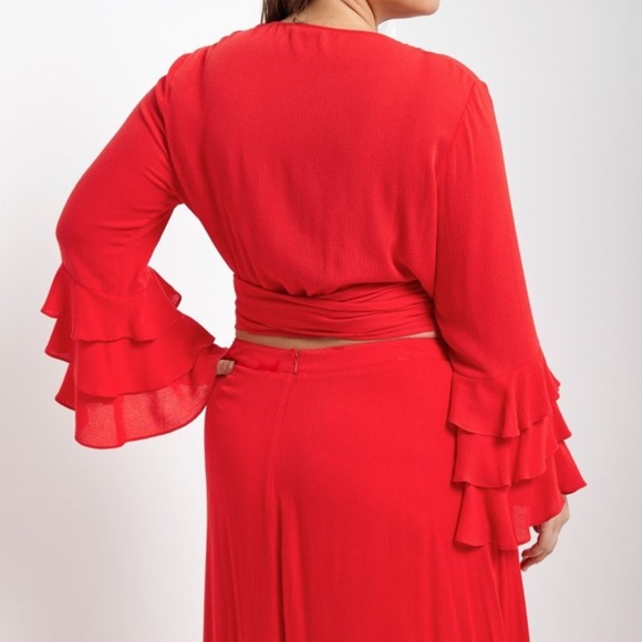 NWT Red Tiered Sleeve Top & Maxi Skirt Set - Picture 4 of 7